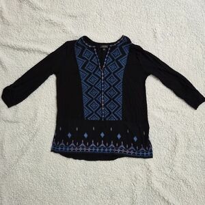 Lucky Brand Black and Blue Long Sleeve Top‎